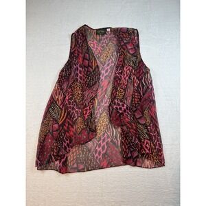 BOB MACKIE Purple/Pink Abstract Print Silky Sheer Duster Cardigan 1X